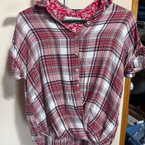 Knox Rose Pink and White Plaid Button-Down Shirt